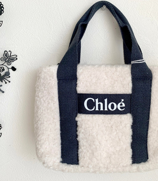 『Chloe』クロエ もこもこ ロゴ ミニトートバッグ ショルダー付 Navy