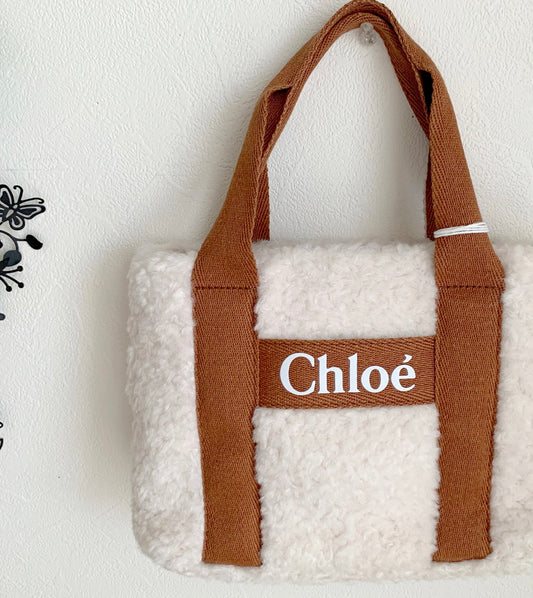 『Chloe』クロエ もこもこ ロゴ ミニトートバッグ ショルダー付 Brown